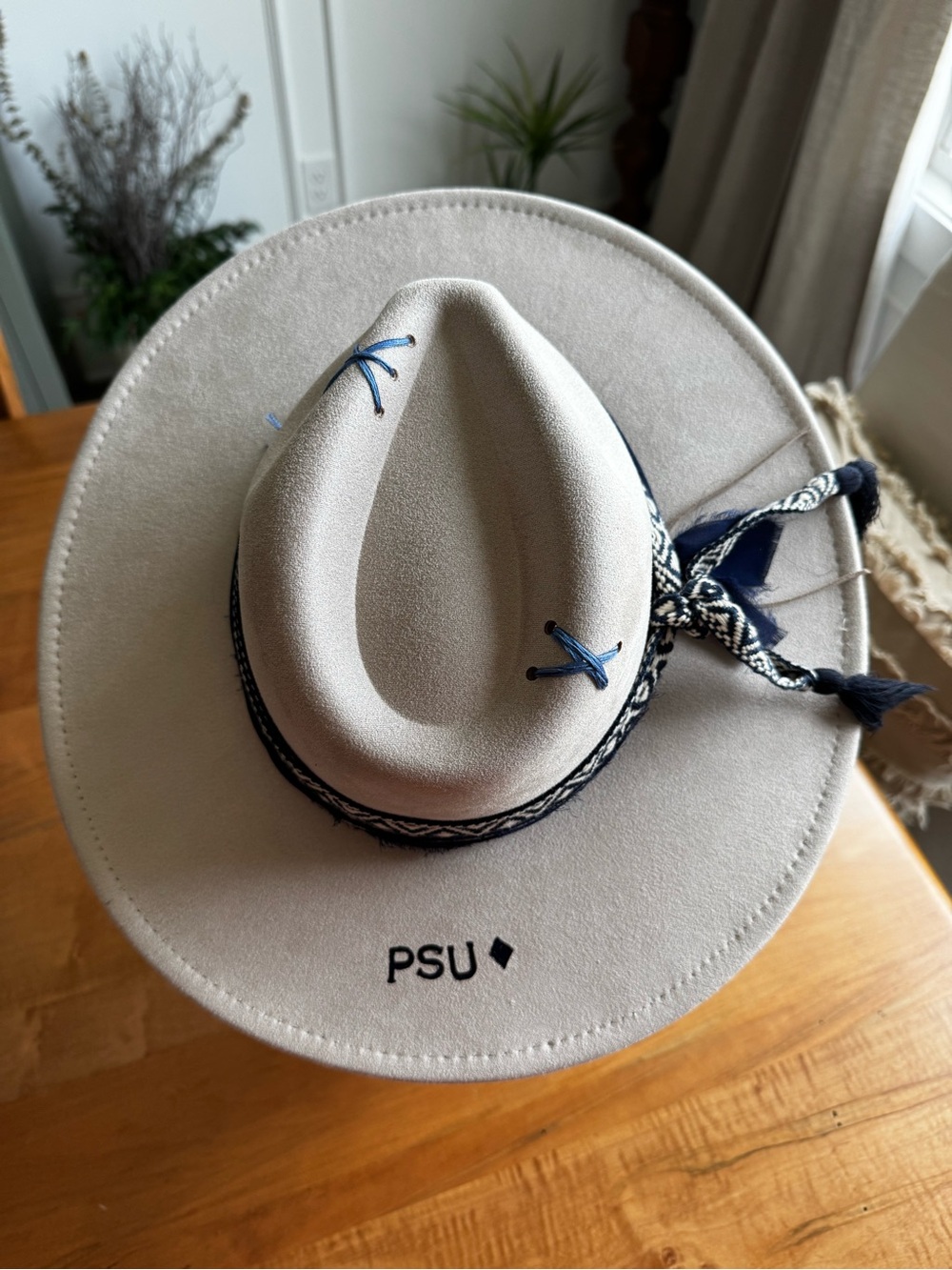 Hand Crafted Cream Wide-Brim Embellished Penn State Hat - Picture 10 of 14